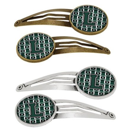 CAROLINES TREASURES Letter L Football Green and White Barrettes Hair Clips, Set of 4, 4PK CJ1071-LHCS4